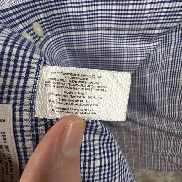 Brooks Brothers Men's L Slim Fit Blue & White Gingham LS Dress Shirt‎ SEE DESC - Picture 5 of 16